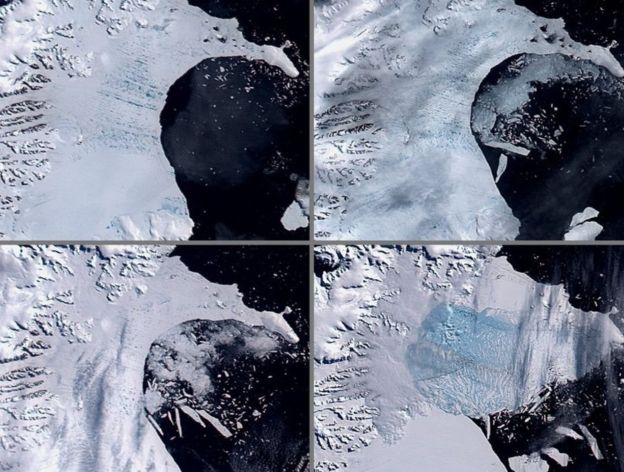 La plataforma Larsen B colapsó en 2002. Foto: BBC