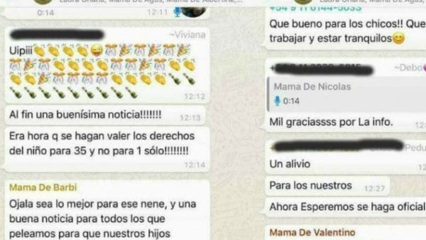 Captura de la conversación del grupo de madres.