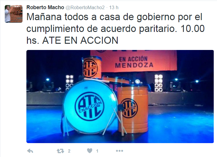 Tweet  Roberto Macho, secretario general ATE Mendoza