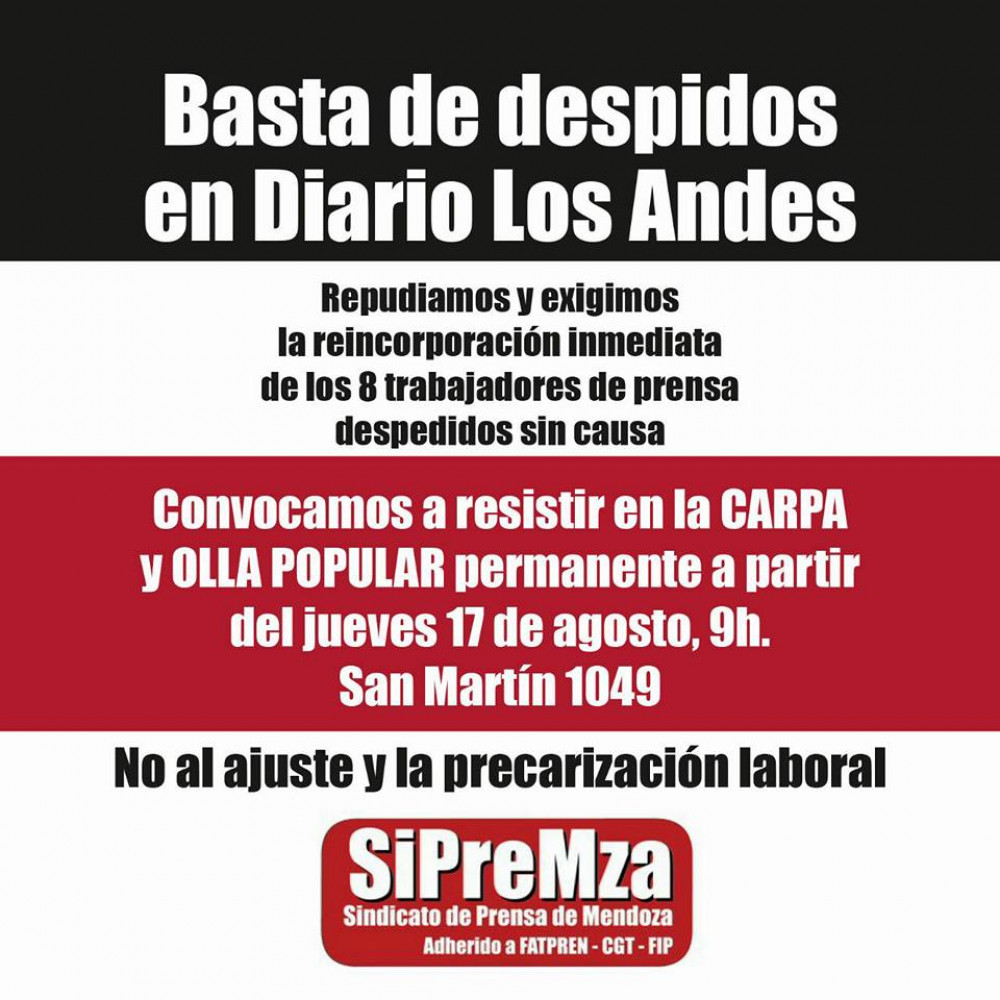 Ocho trabajadores de prensa fueron despedidos de diario Los Andes