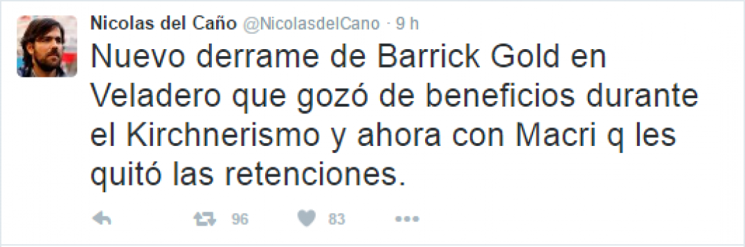 imagen Twitter se hizo eco de la nueva fuga de cianuro en una mina de la Barrick