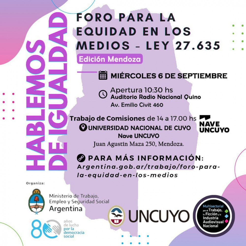 Llega a Mendoza el 5.º Foro para la Equidad en Medios