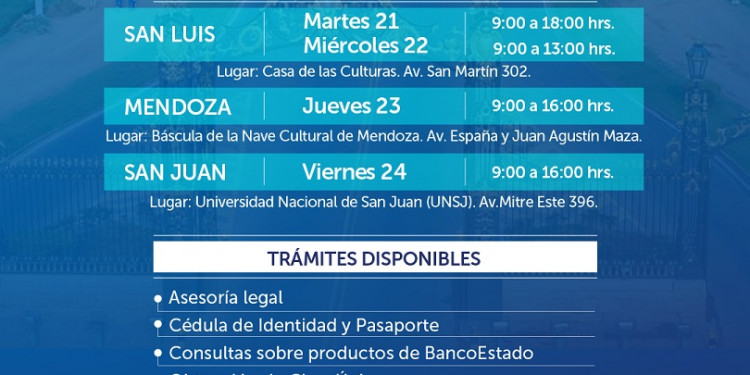 Atenciones a chilenos residentes en San Luis, Mendoza y San Juan