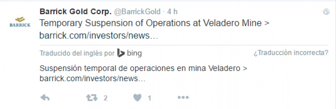 imagen Twitter se hizo eco de la nueva fuga de cianuro en una mina de la Barrick