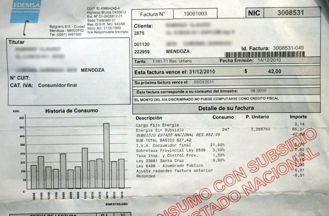 Eliminaron el "fondo de Santa Cruz" de las facturas de luz de todo el país