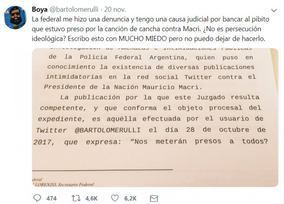 El músico Gabriel "Boya" Rulli y su calvario por un retuit