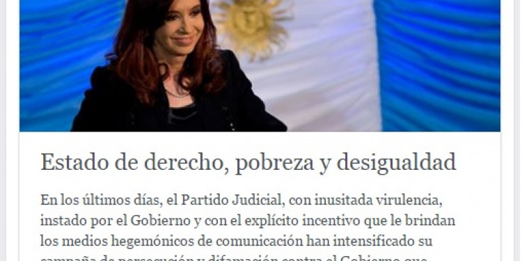 Cristina denuncia una "venganza" del "Partido Judicial, el Gobierno y los medios"