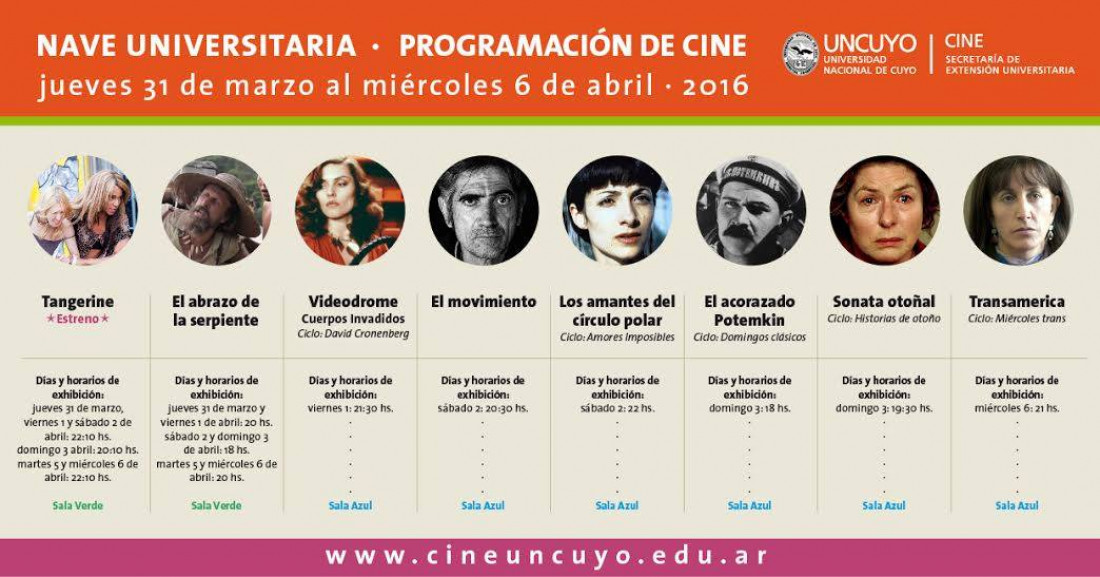  Programación del Cine Universidad del jueves 31 de marzo al 6 de abril