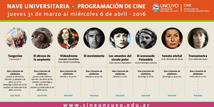  Programación del Cine Universidad del jueves 31 de marzo al 6 de abril