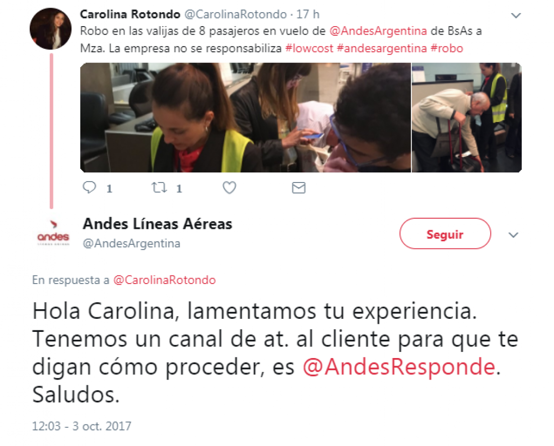 Denunció robo de valijas y la low cost le pidió quejarse en Twitter