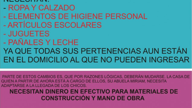 imagen Recolectan ropa y otros elementos para los hijos de Claudia Arias