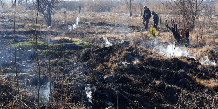 Turba de antiguos cultivos arde bajo la tierra en Guaymallén
