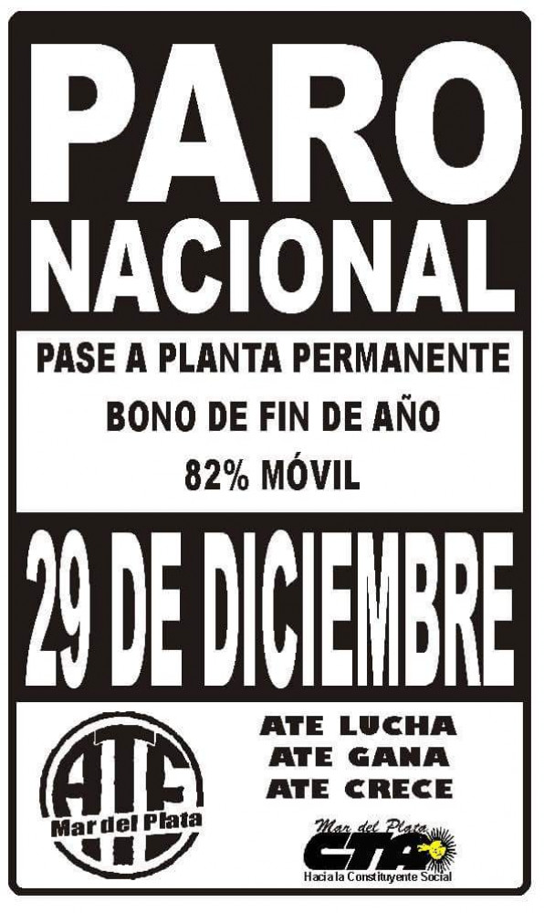 ATE Nacional convocó a un paro para el 29 de diciembre