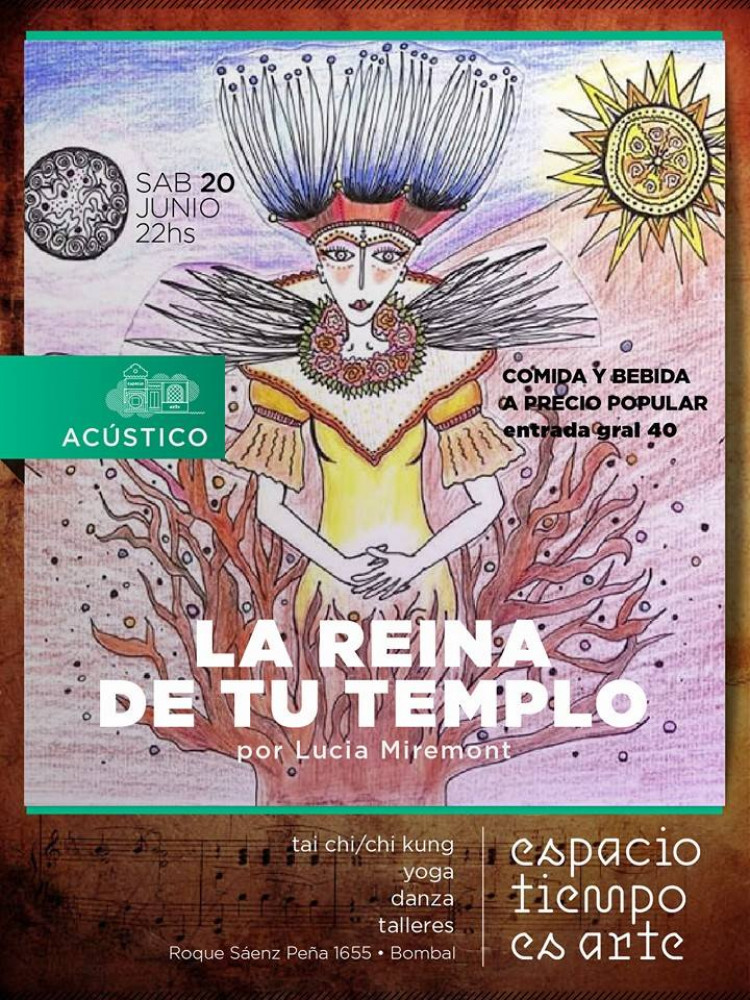 "La reina de tu templo", este sábado en el Espacio Tiempo es Arte 