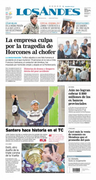 imagen Tapa Los Andes 20/02/17