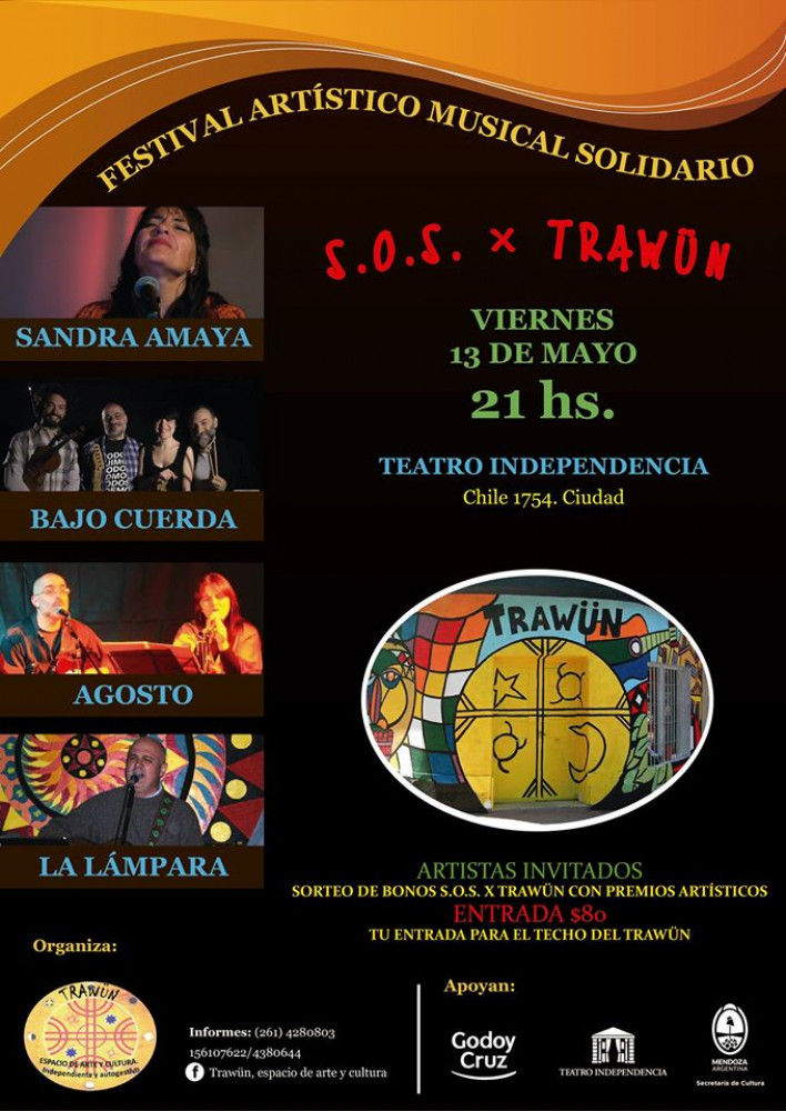 Esta noche, "FESTIVAL ARTÍSTICO MUSICAL SOLIDARIO S.O.S X TRAWÜN"